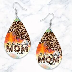 💕5/$18 Mom Wooden Teardrop Leopard Print Earrings